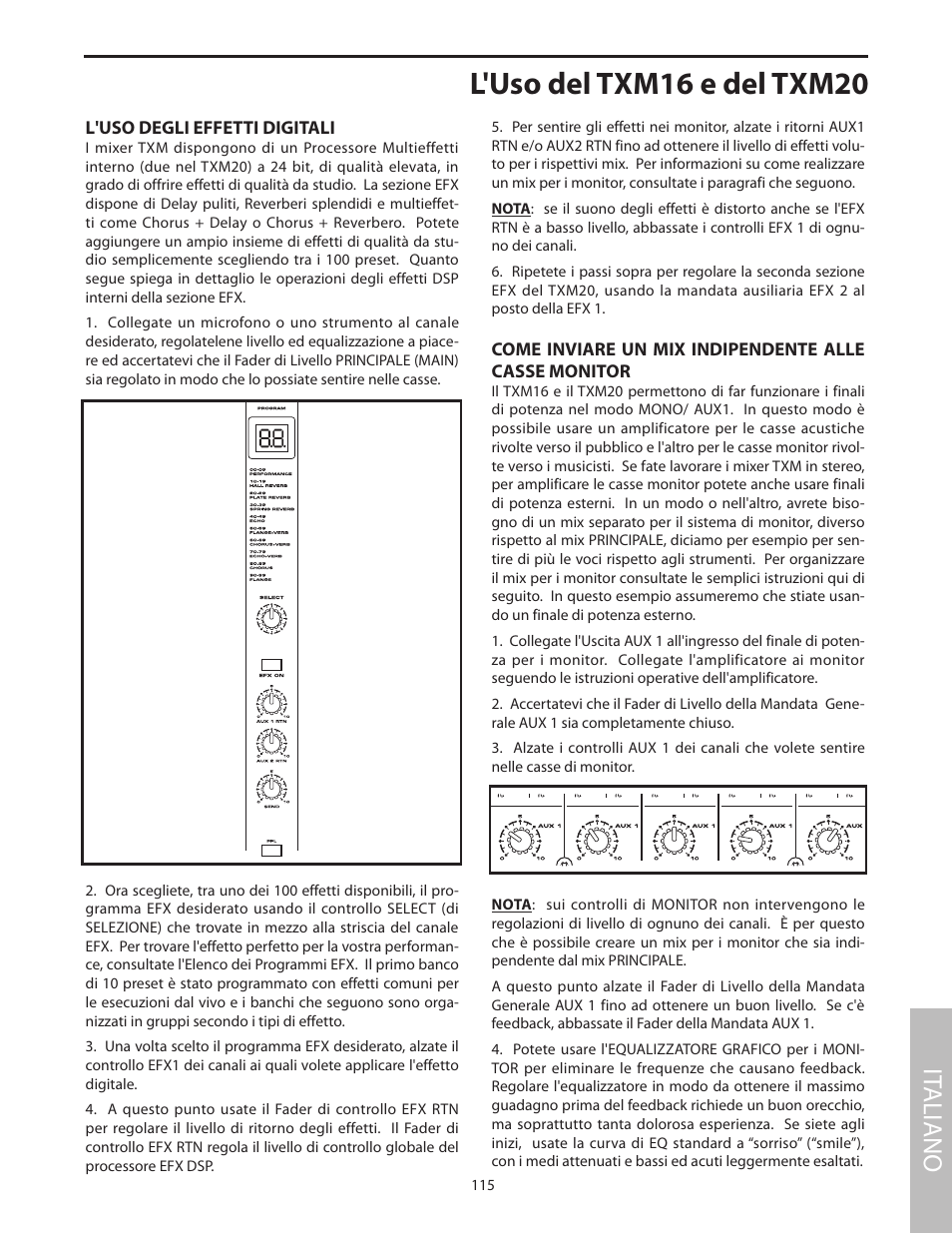 L'uso degli effetti digitali, L'uso del txm16 e del txm20, It aliano | Samson Txm16 User Manual | Page 119 / 132