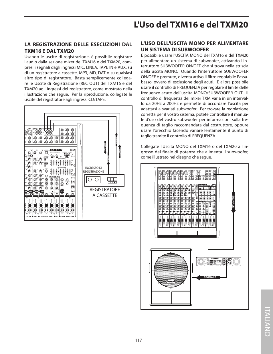 L'uso del txm16 e del txm20, It aliano | Samson Txm16 User Manual | Page 121 / 132