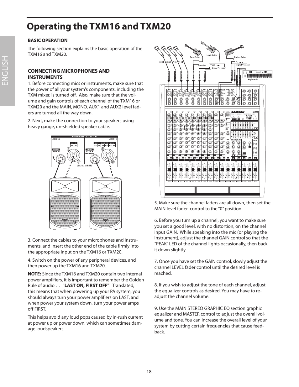 Operating the txm16 and txm20, English | Samson Txm16 User Manual | Page 22 / 132