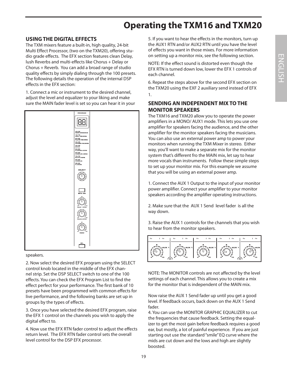 Using the digital effects, Sending an independent mix to the monitor speakers, Operating the txm16 and txm20 | English | Samson Txm16 User Manual | Page 23 / 132