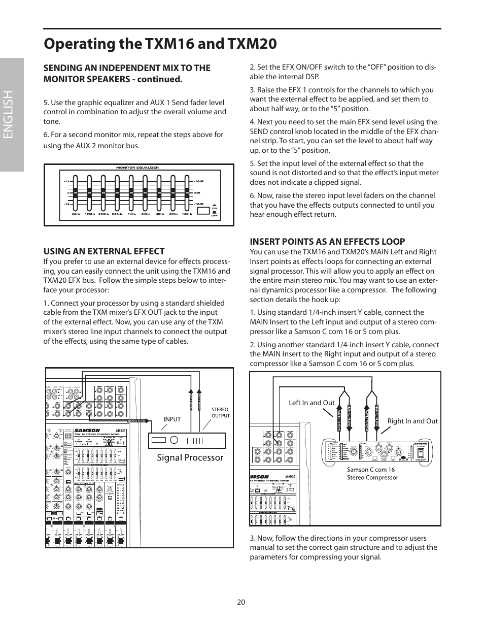 Using an external effect, Operating the txm16 and txm20, English | Samson Txm16 User Manual | Page 24 / 132