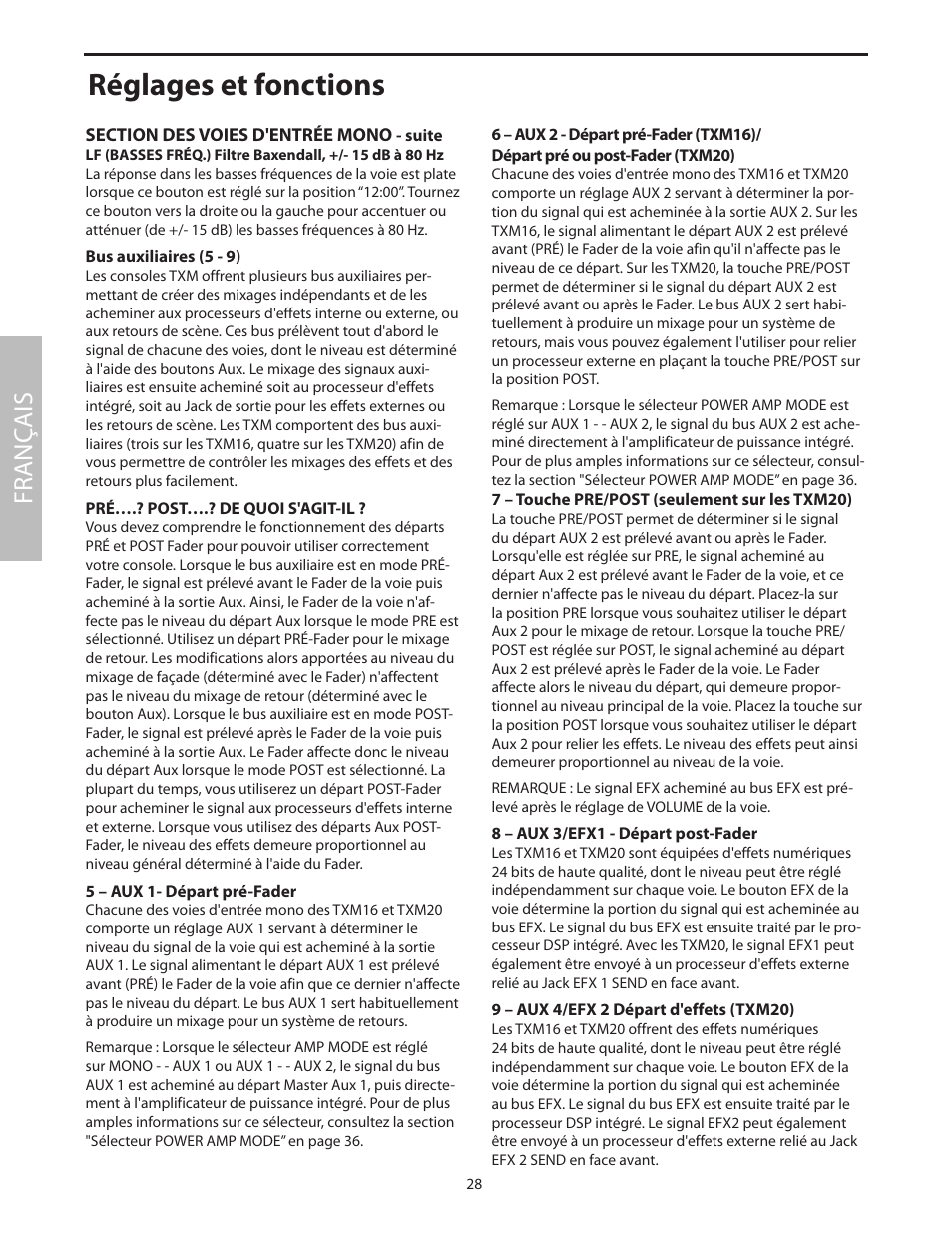 Réglages et fonctions, Fr anç ais | Samson Txm16 User Manual | Page 32 / 132