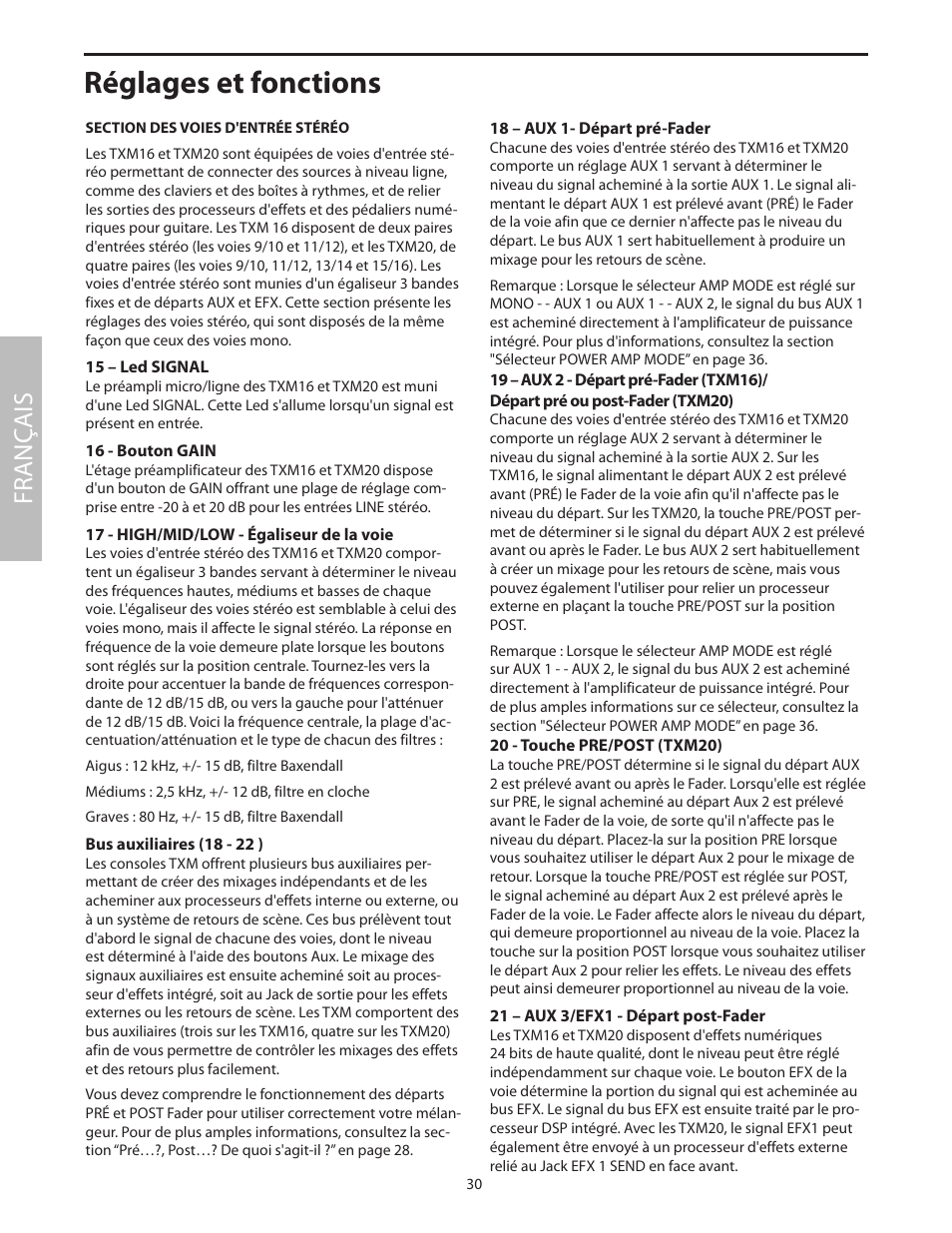 Réglages et fonctions, Fr anç ais | Samson Txm16 User Manual | Page 34 / 132