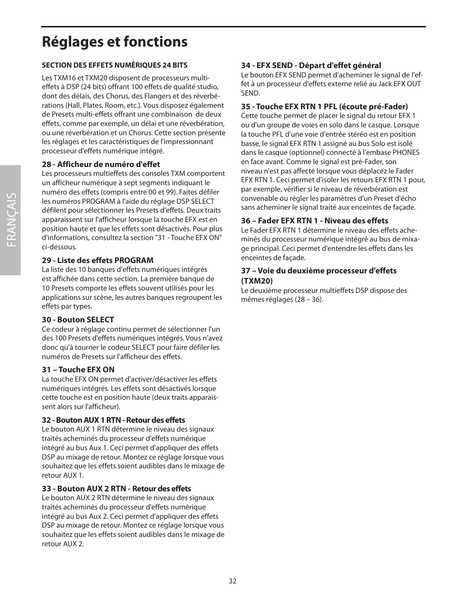 Réglages et fonctions, Fr anç ais | Samson Txm16 User Manual | Page 36 / 132