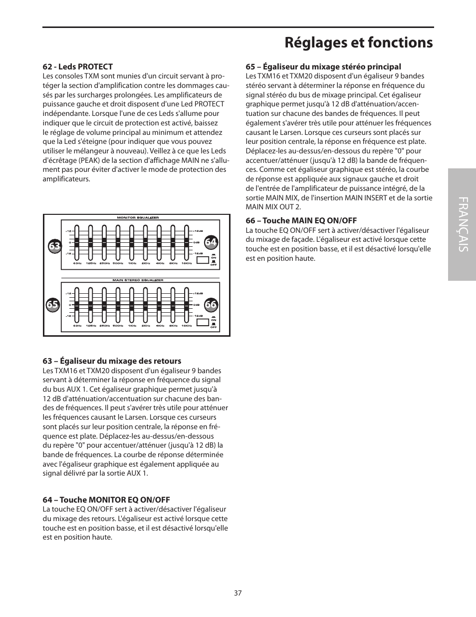 Réglages et fonctions, Fr anç ais | Samson Txm16 User Manual | Page 41 / 132