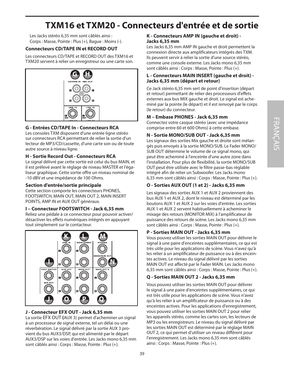 Txm16 et txm20 - connecteurs d'entrée et de sortie, Fr anç ais | Samson Txm16 User Manual | Page 43 / 132