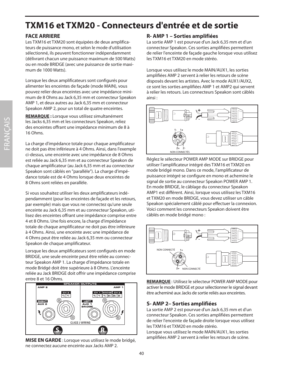Face arrière, Txm16 et txm20 - connecteurs d'entrée et de sortie, Fr anç ais | Samson Txm16 User Manual | Page 44 / 132