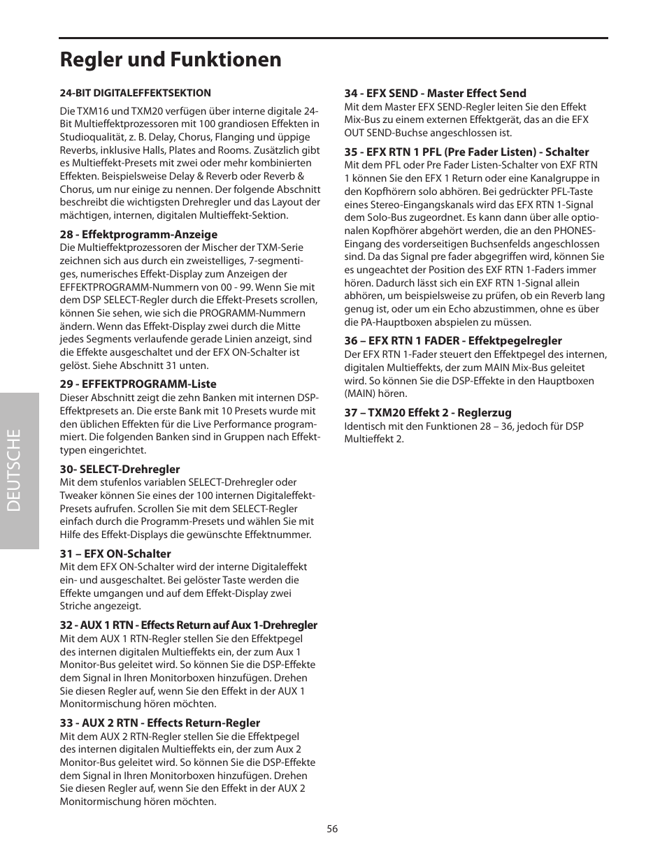 Regler und funktionen, Deut sche | Samson Txm16 User Manual | Page 60 / 132