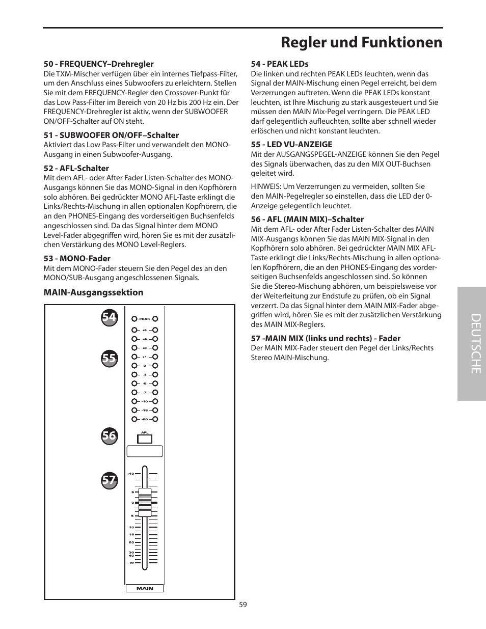 Main-ausgangssektion, Regler und funktionen, Deut sche | Samson Txm16 User Manual | Page 63 / 132