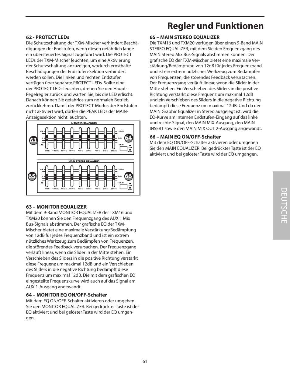 Regler und funktionen, Deut sche | Samson Txm16 User Manual | Page 65 / 132