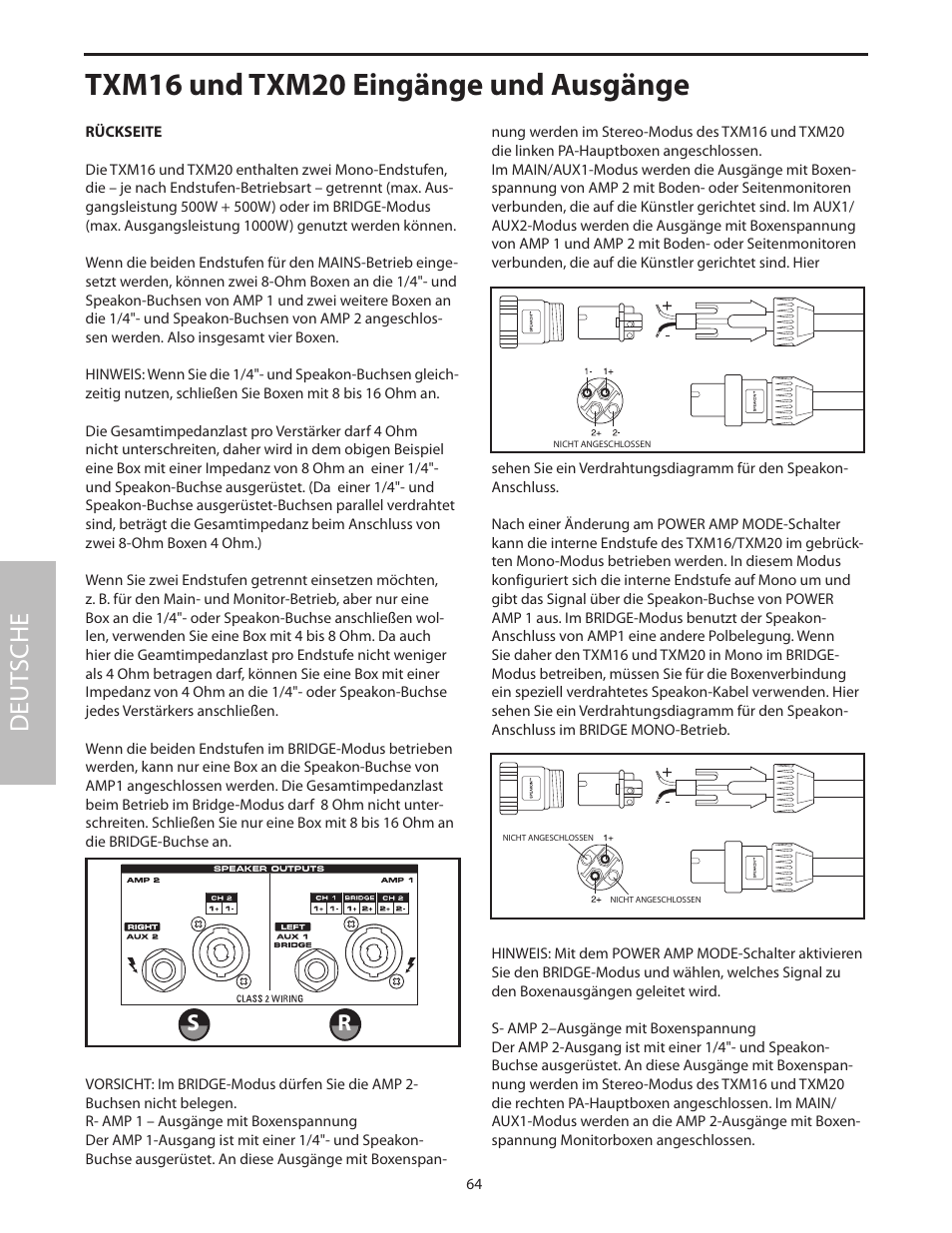 Rückseite, Txm16 und txm20 eingänge und ausgänge, Deut sche | Samson Txm16 User Manual | Page 68 / 132