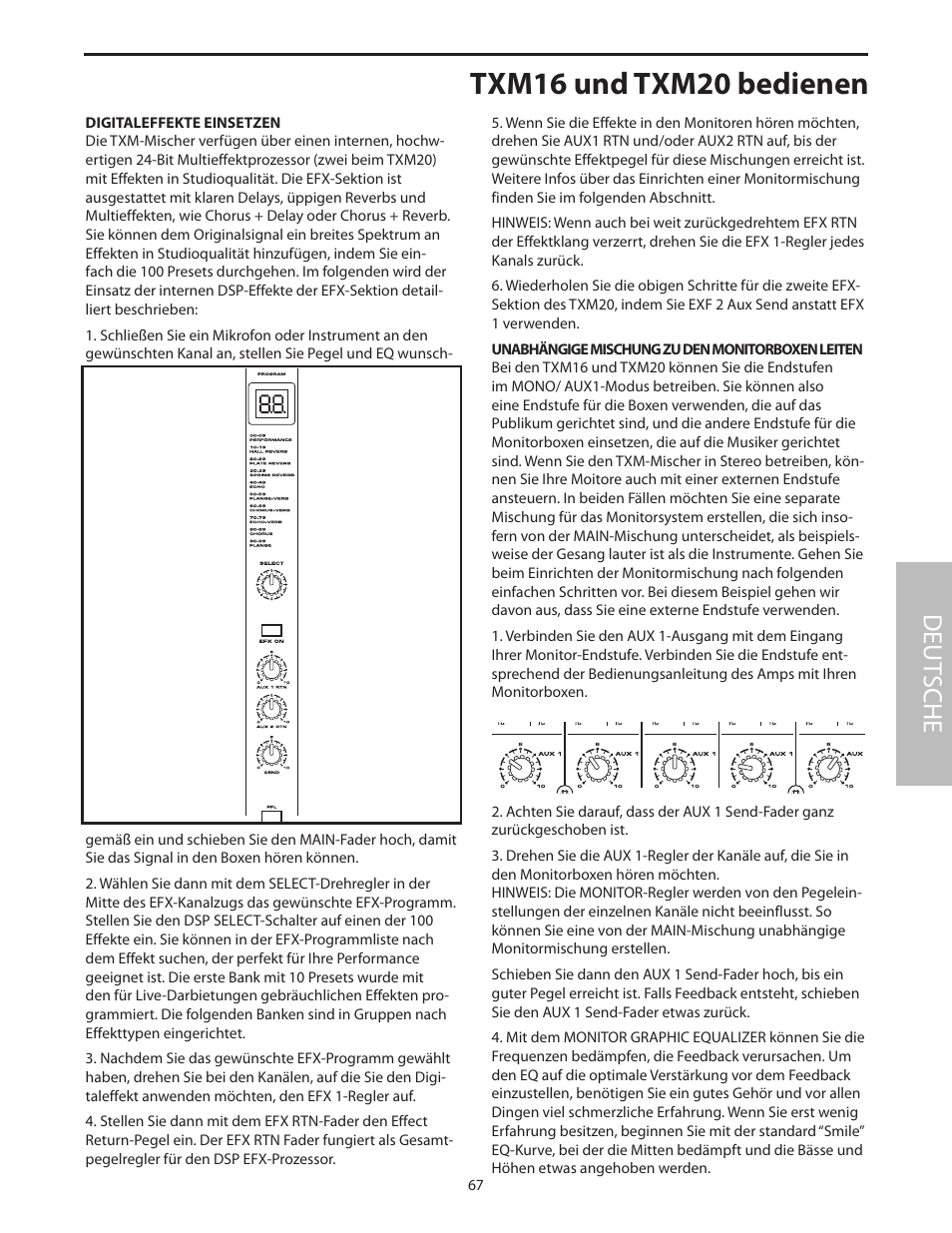 Digitaleffekte einsetzen, Unabhängige mischung zu den monitorboxen leiten, Txm16 und txm20 bedienen | Deut sche | Samson Txm16 User Manual | Page 71 / 132