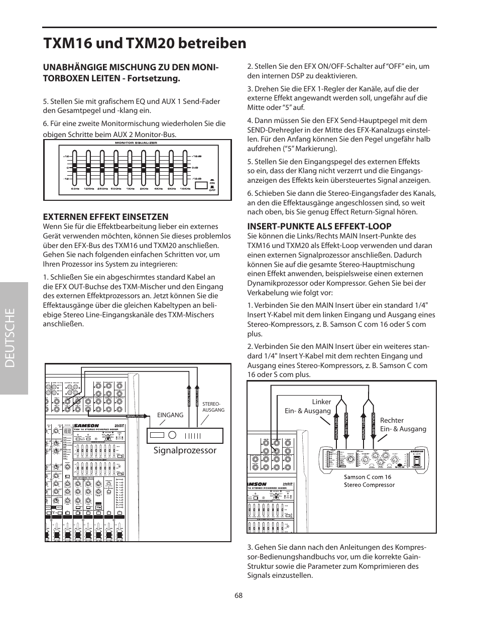 Externen effekt einsetzen, Txm16 und txm20 betreiben, Deut sche | Samson Txm16 User Manual | Page 72 / 132