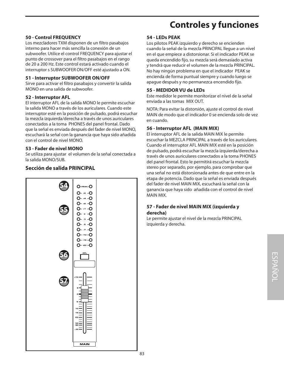 Sección de salida principal, Controles y funciones, Esp añol | Samson Txm16 User Manual | Page 87 / 132