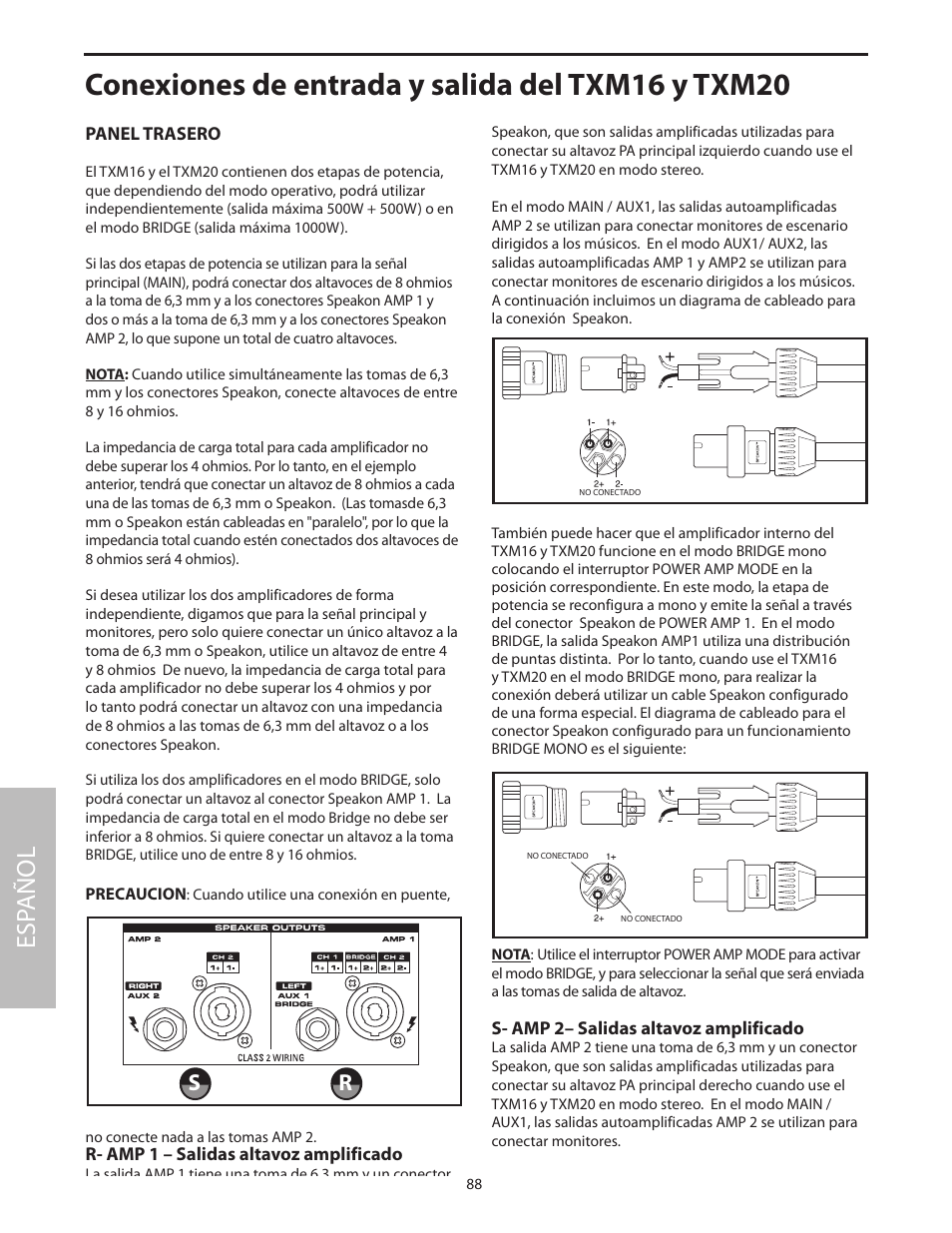 Conexiones de entrada y salida del txm16 y txm20, Esp añol | Samson Txm16 User Manual | Page 92 / 132