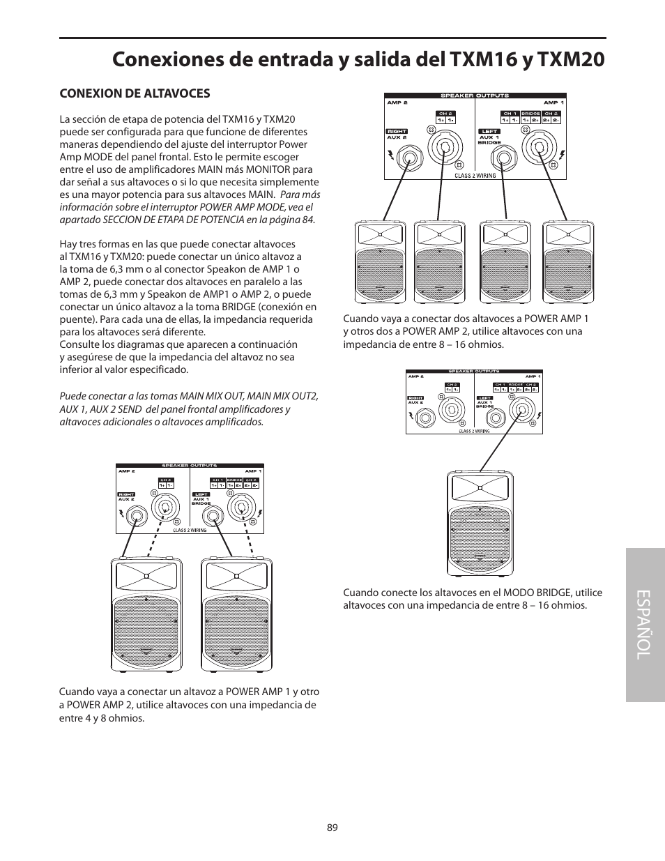 Conexiones de entrada y salida del txm16 y txm20, Esp añol | Samson Txm16 User Manual | Page 93 / 132