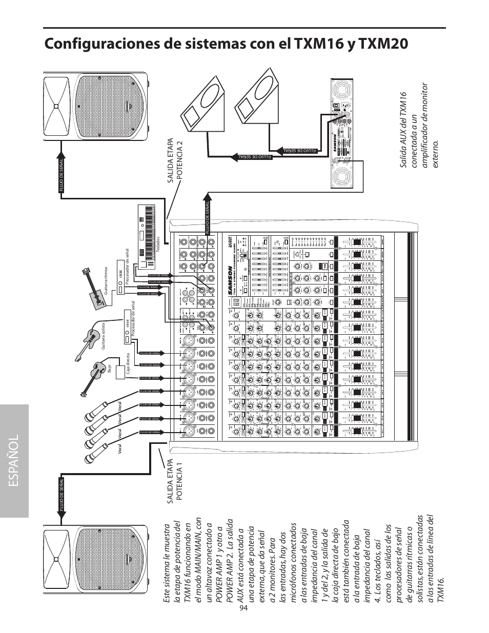 Configuraciones de sistemas con el txm16 y txm20, Esp añol | Samson Txm16 User Manual | Page 98 / 132