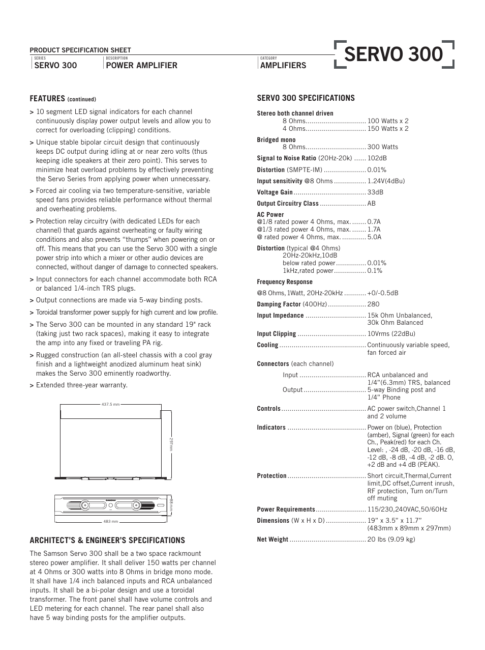 Servo 300 | Samson SERVO 300 User Manual | Page 2 / 2