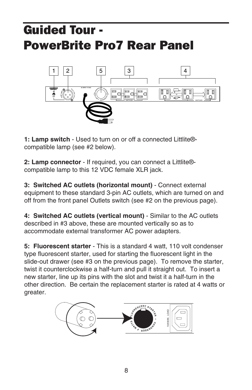 Pro7 rear panel, Guided tour - powerbrite pro7 rear panel | Samson PowerBrite Pro7 User Manual | Page 10 / 16