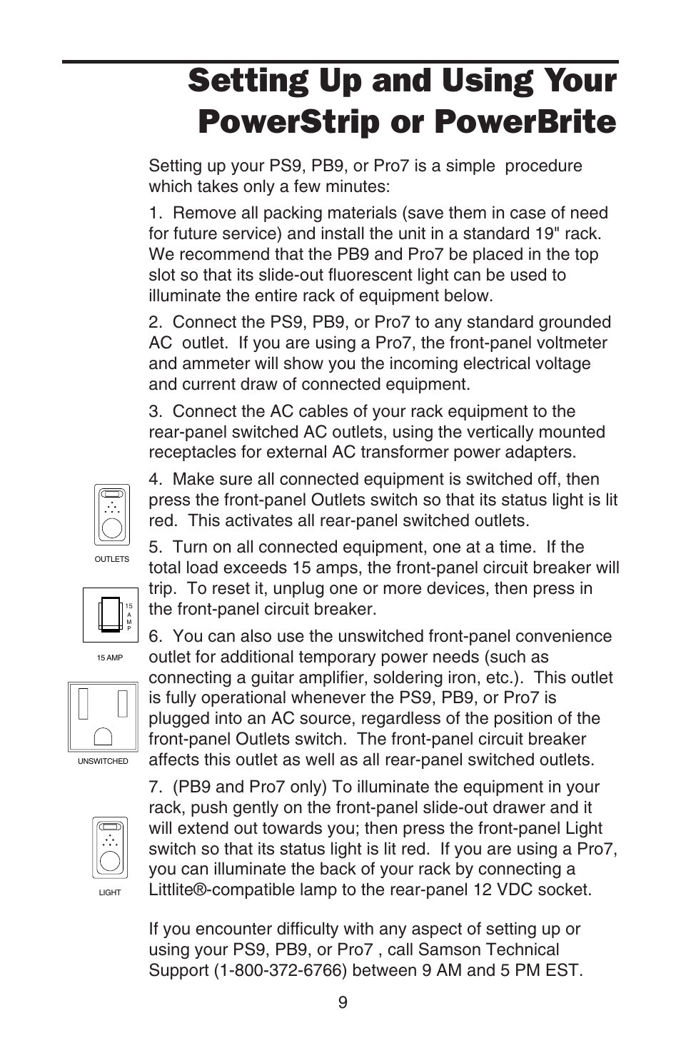 Setting up and using your powerstrip or powerbrite | Samson PowerBrite Pro7 User Manual | Page 11 / 16