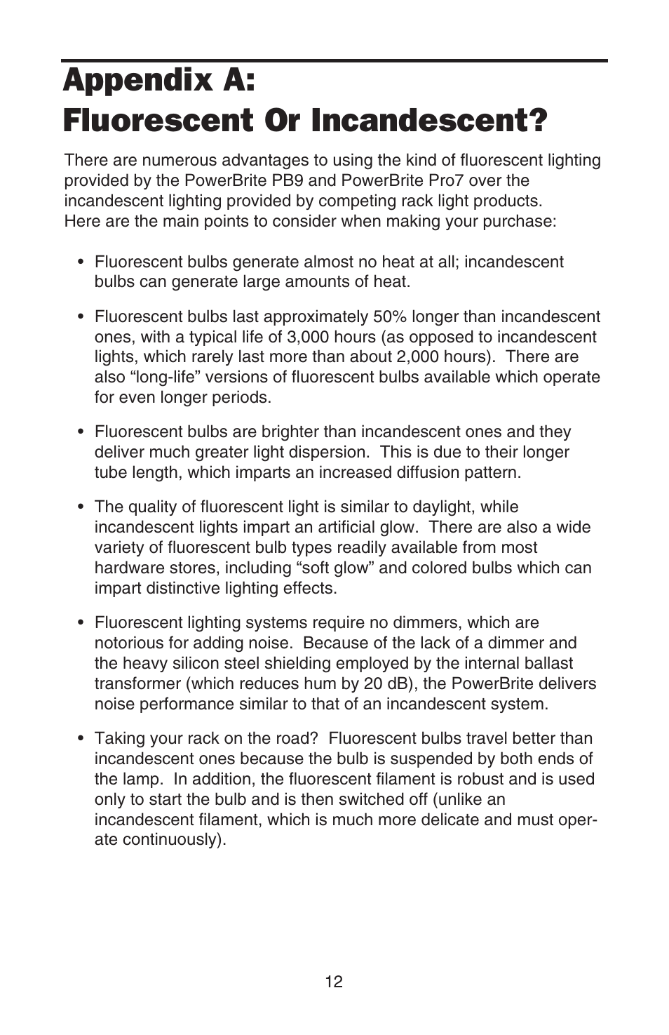 Appendix a: fluorescent or incandescent | Samson PowerBrite Pro7 User Manual | Page 14 / 16