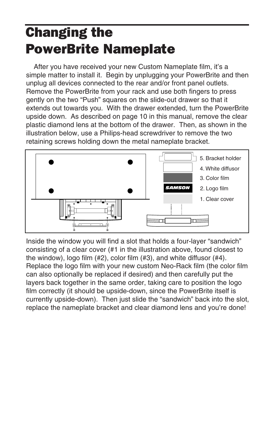 Changing the powerbrite nameplate | Samson PowerBrite Pro7 User Manual | Page 16 / 16