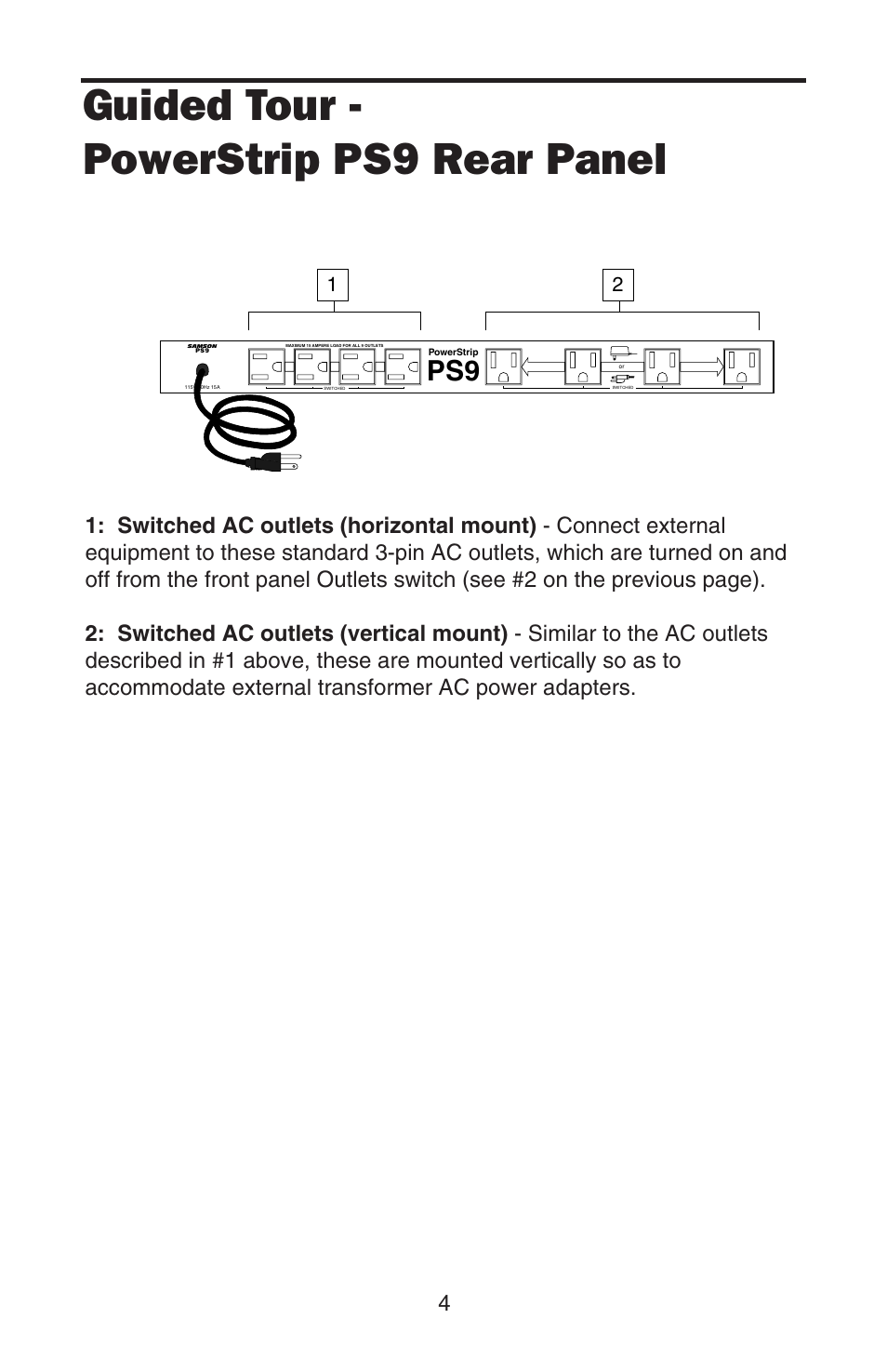 Ps9 rear panel, Guided tour - powerstrip ps9 rear panel | Samson PowerBrite Pro7 User Manual | Page 6 / 16