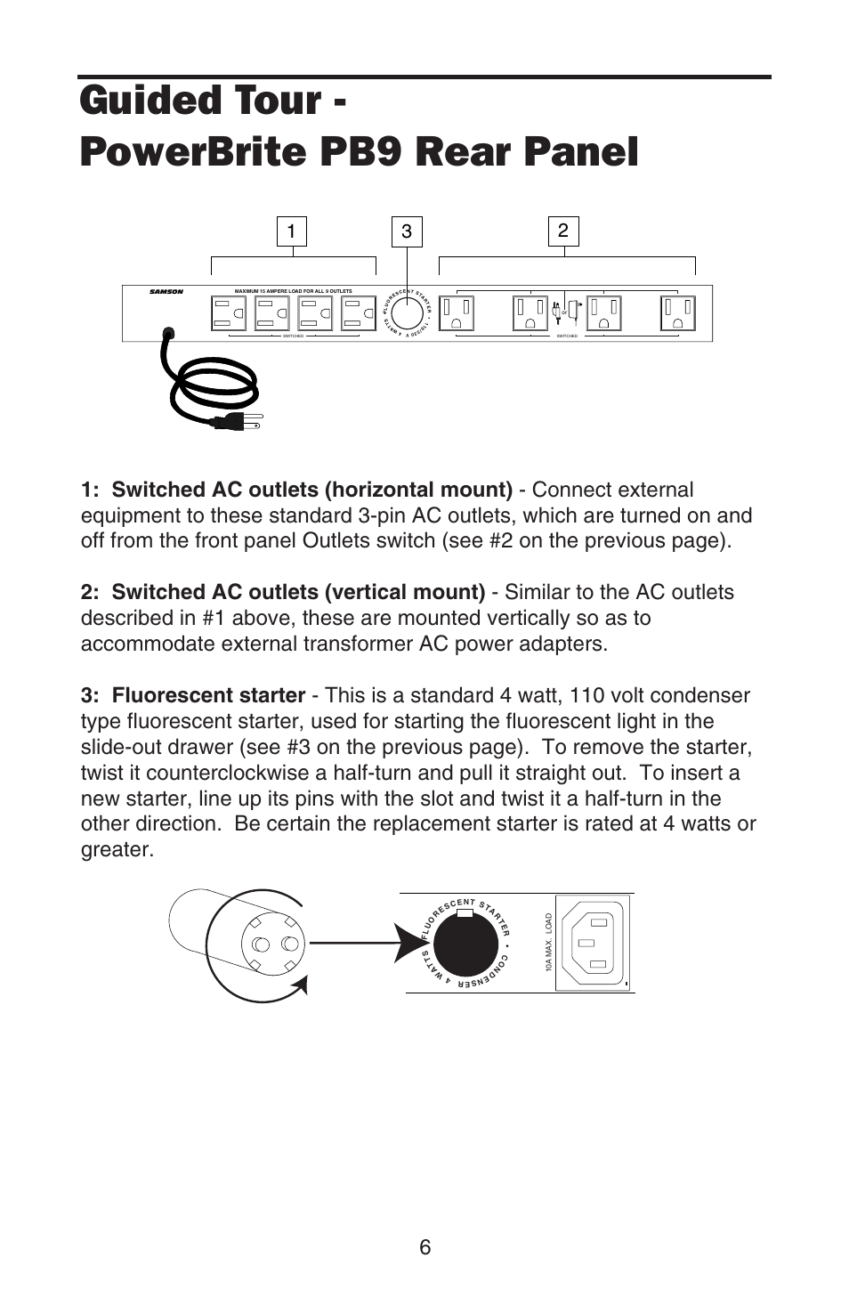 Pb9 rear panel, Guided tour - powerbrite pb9 rear panel | Samson PowerBrite Pro7 User Manual | Page 8 / 16