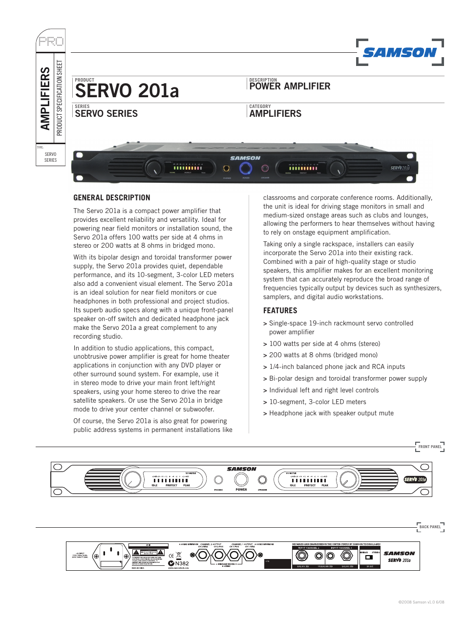 Samson Servo 201a User Manual | 2 pages