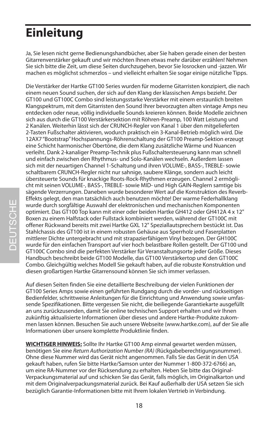 Deutsche, Einleitung | Samson GT100C User Manual | Page 22 / 56