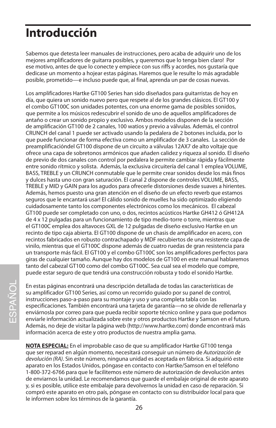 Español, Introducción, Esp añol | Samson GT100C User Manual | Page 30 / 56