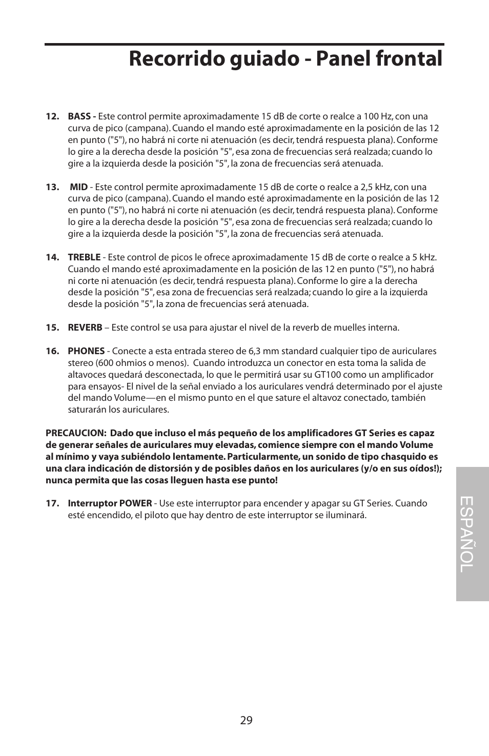 Recorrido guiado - panel frontal, Esp añol | Samson GT100C User Manual | Page 33 / 56