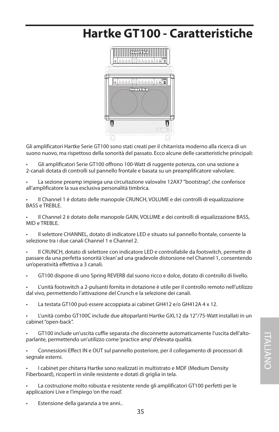 Hartke gt100 - caratteristiche, It aliano | Samson GT100C User Manual | Page 39 / 56