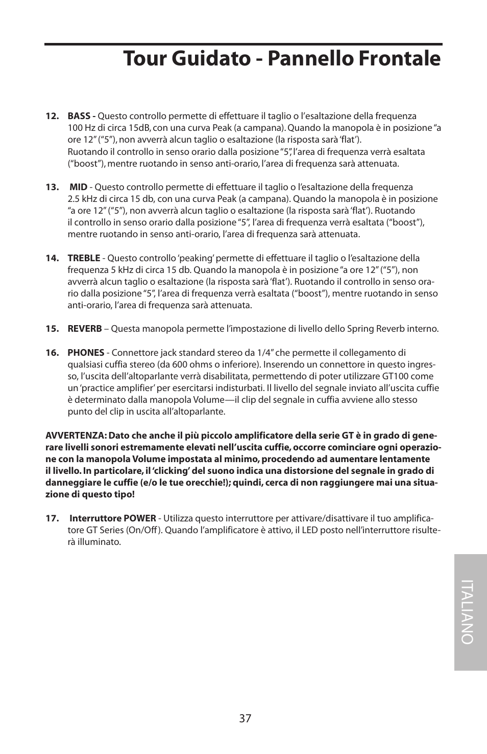 Tour guidato - pannello frontale, It aliano | Samson GT100C User Manual | Page 41 / 56