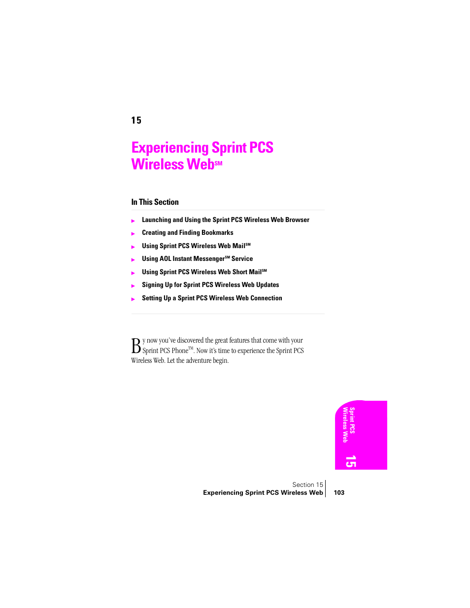 Experiencing sprint pcs wireless websm, Experiencing sprint pcs wireless web | Samsung SPH-A400 User Manual | Page 103 / 157