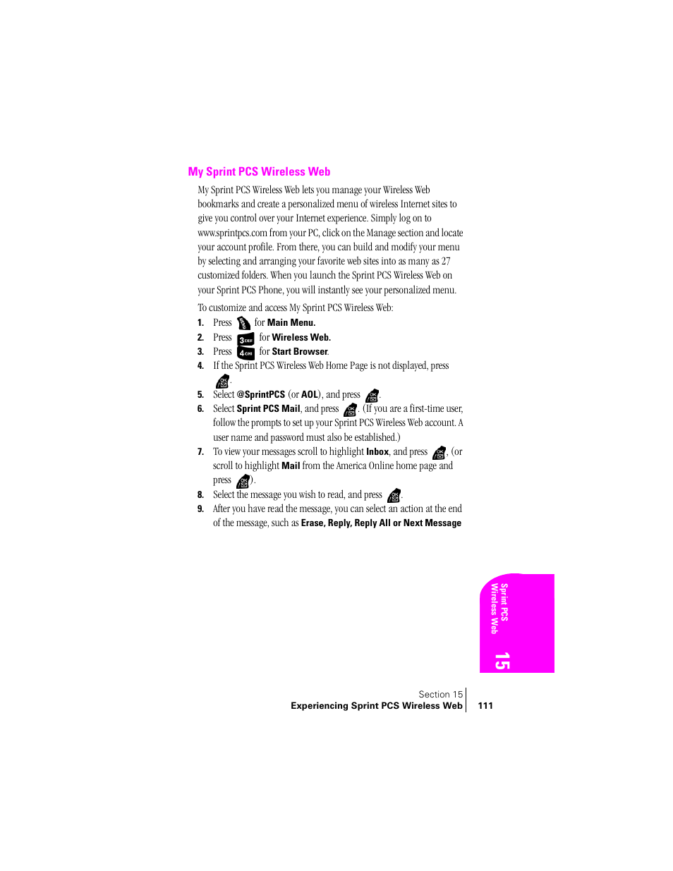 My sprint pcs wireless web | Samsung SPH-A400 User Manual | Page 111 / 157