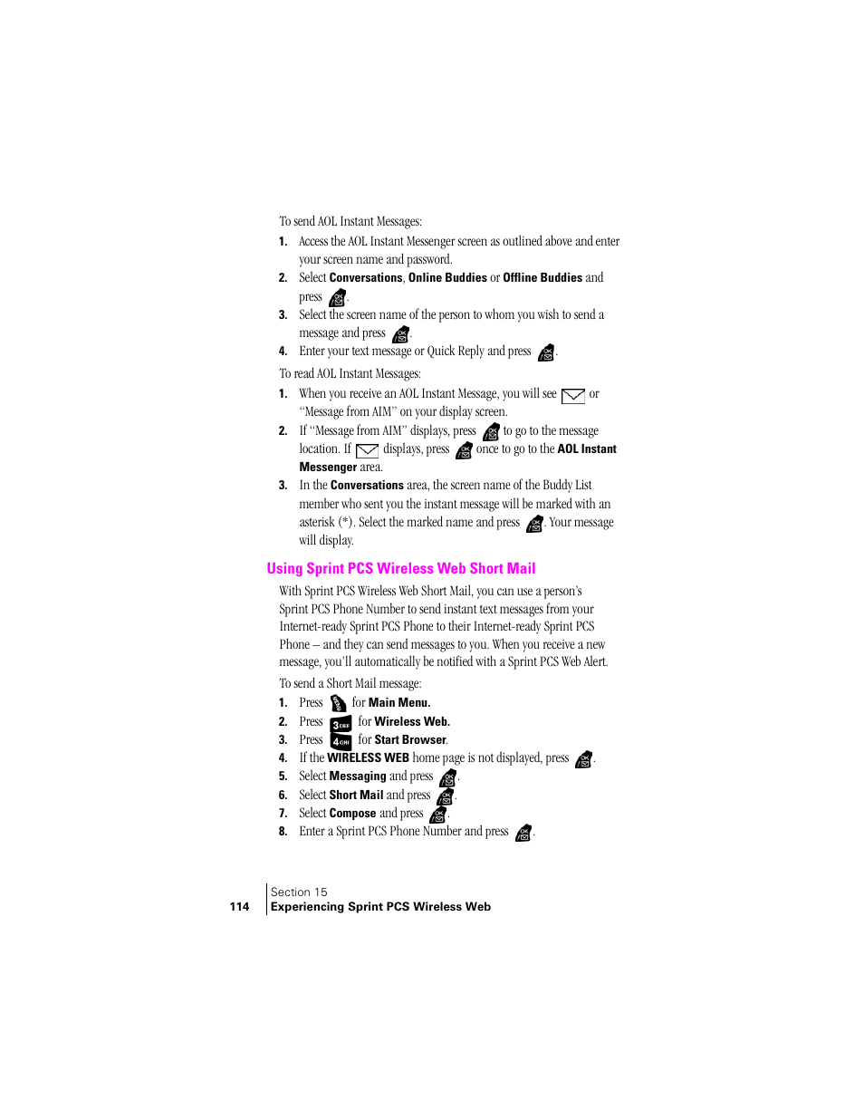 Using sprint pcs wireless web short mail | Samsung SPH-A400 User Manual | Page 114 / 157