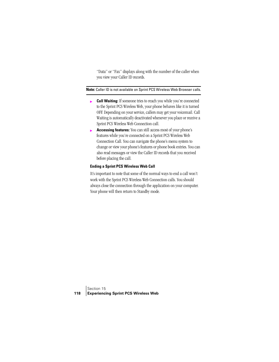 Ending a sprint pcs wireless web call | Samsung SPH-A400 User Manual | Page 118 / 157