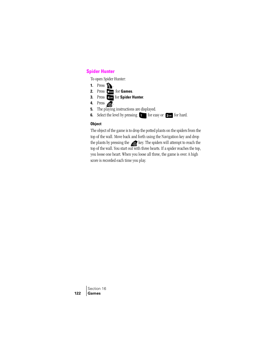 Spider hunter, Object | Samsung SPH-A400 User Manual | Page 122 / 157