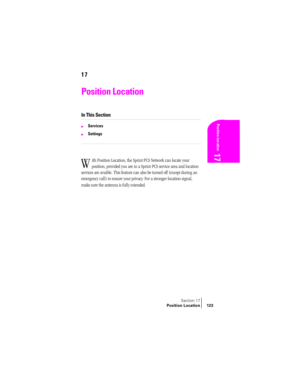 Position location | Samsung SPH-A400 User Manual | Page 123 / 157