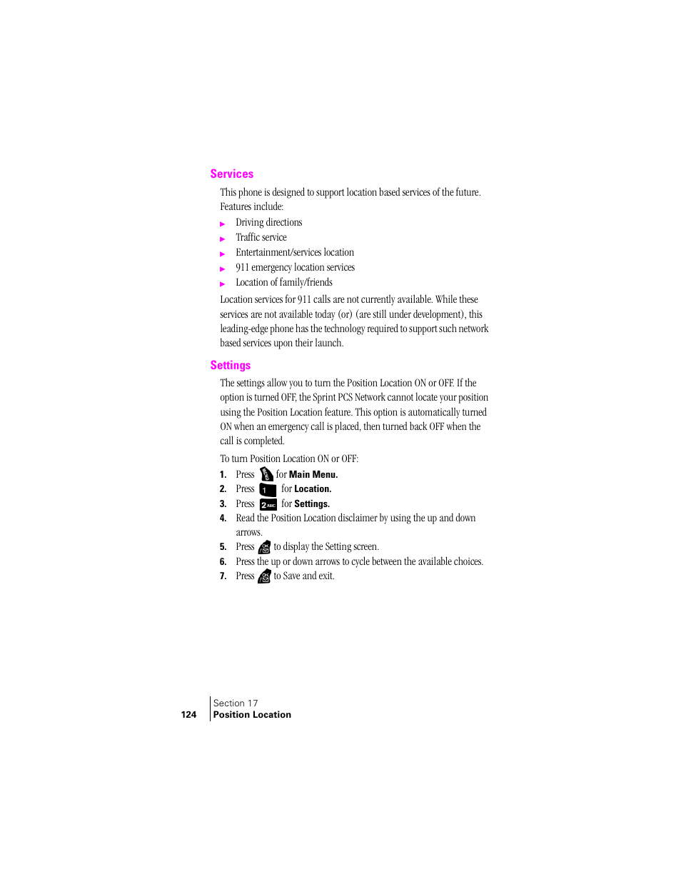 Services, Settings | Samsung SPH-A400 User Manual | Page 124 / 157