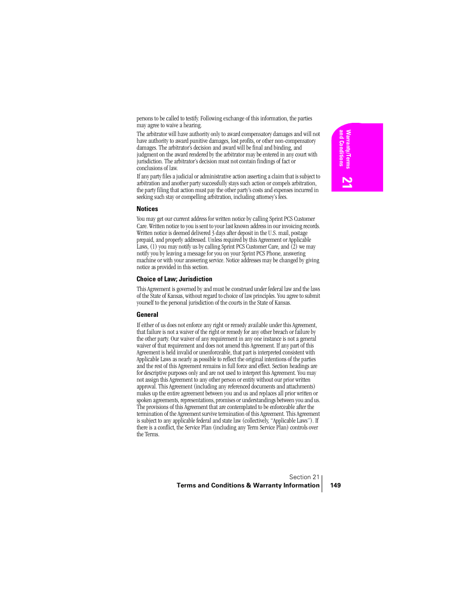 Notices, Choice of law; jurisdiction, General | Samsung SPH-A400 User Manual | Page 149 / 157
