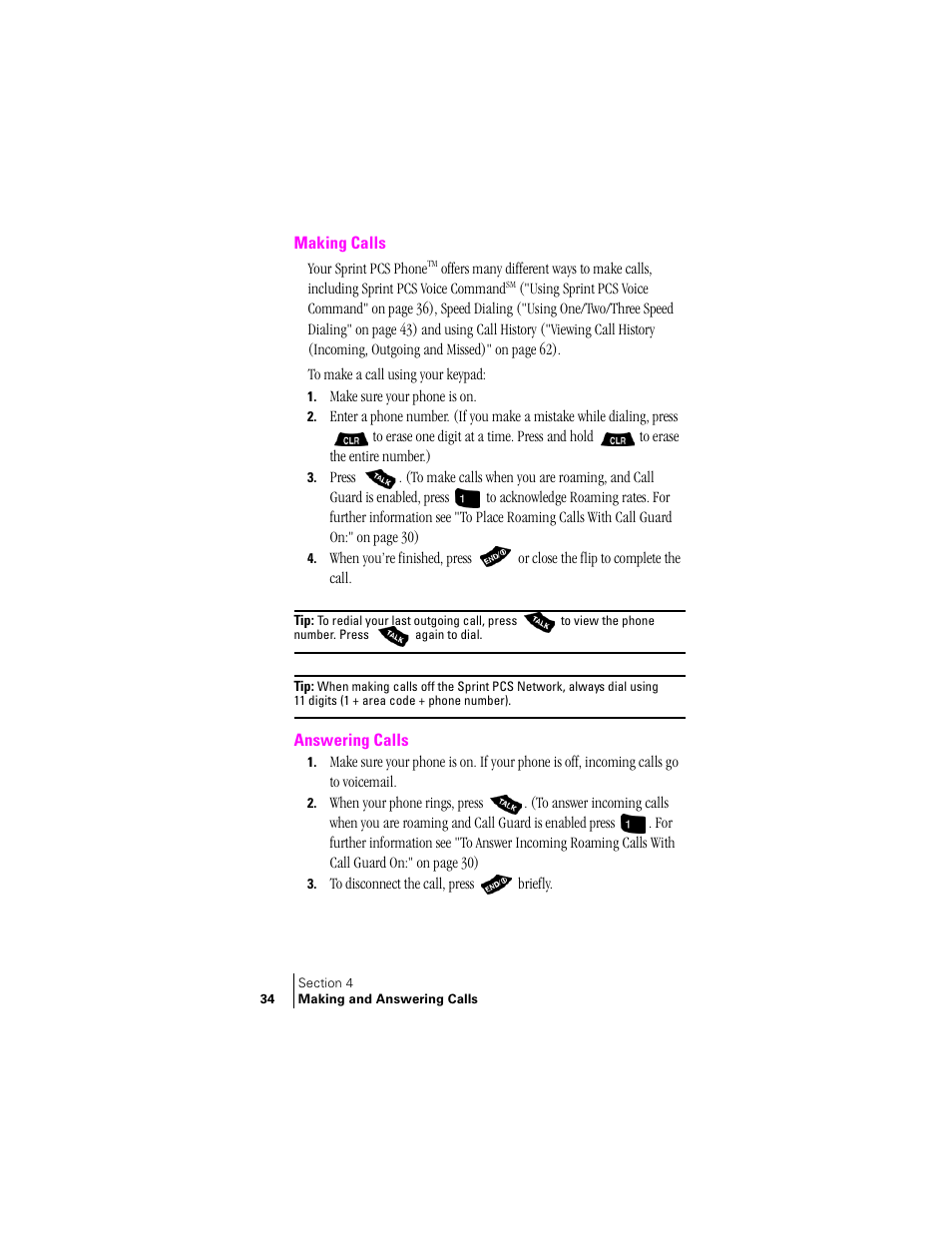 Making calls, Answering calls | Samsung SPH-A400 User Manual | Page 34 / 157