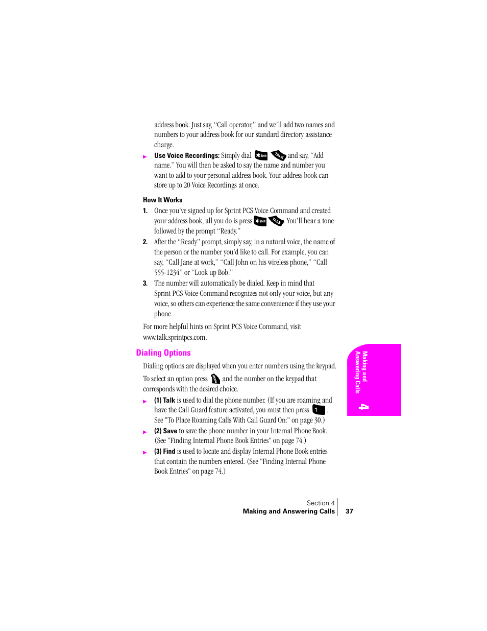 How it works, Dialing options | Samsung SPH-A400 User Manual | Page 37 / 157
