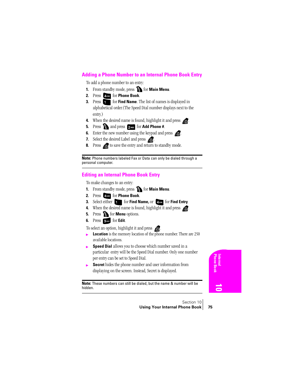 Editing an internal phone book entry | Samsung SPH-A400 User Manual | Page 75 / 157
