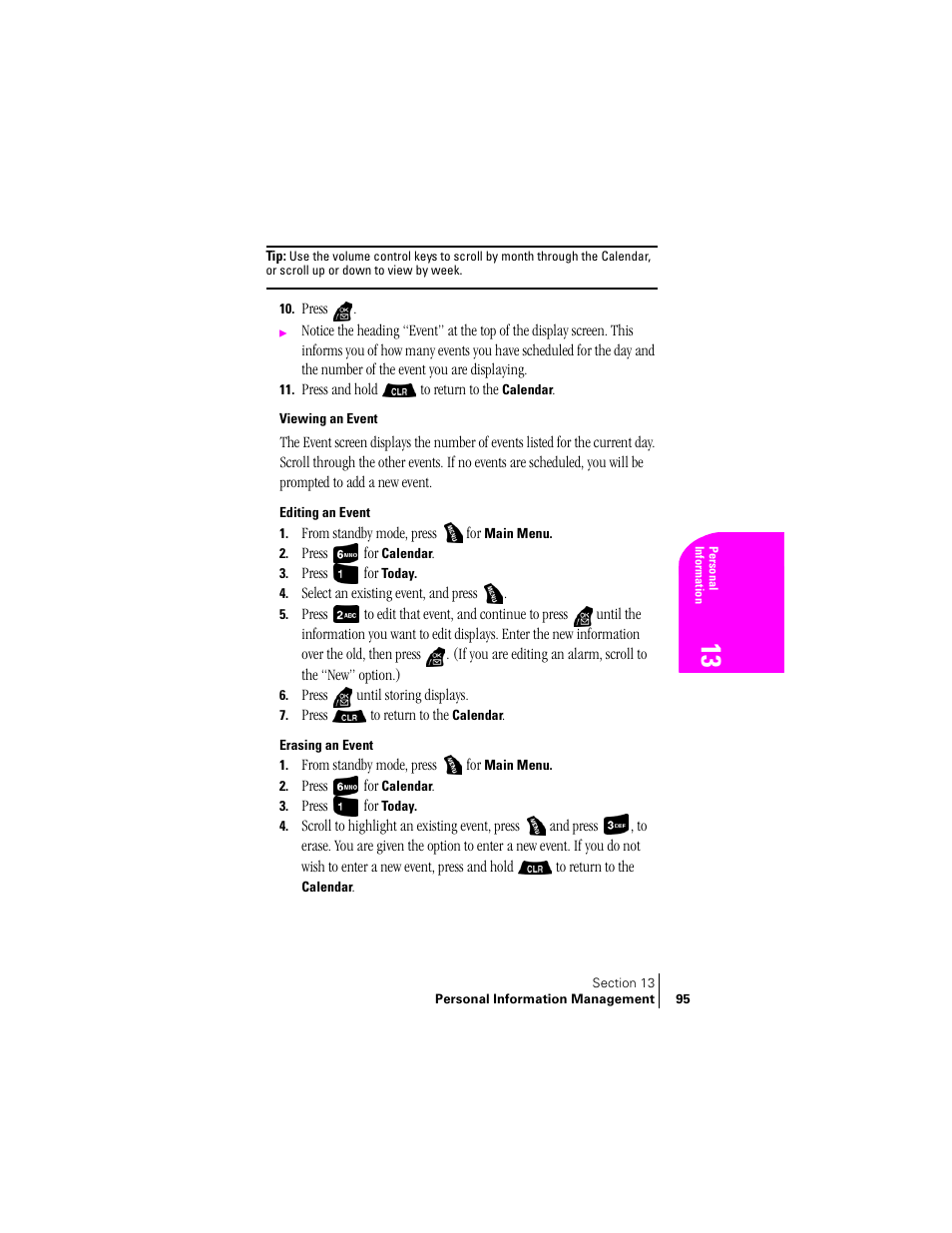 Viewing an event, Editing an event, Erasing an event | Samsung SPH-A400 User Manual | Page 95 / 157