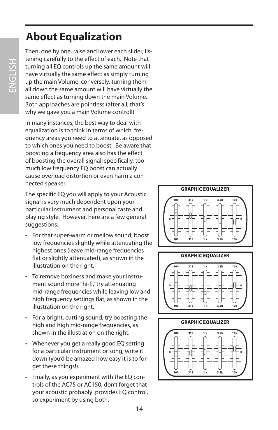 About equalization, English | Samson Acoustic User Manual | Page 20 / 84
