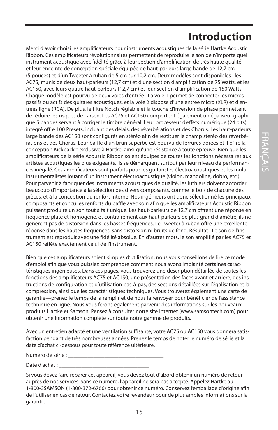 Introduction, Fr anç ais | Samson Acoustic User Manual | Page 21 / 84