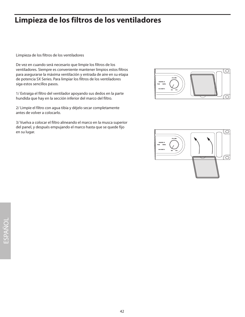 Limpieza de los filtros de los ventiladores, Esp añol | Samson SX2800 User Manual | Page 44 / 60