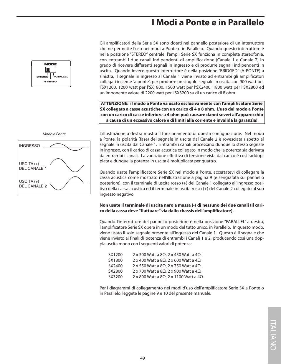 I modi a ponte e in parallelo, It aliano | Samson SX2800 User Manual | Page 51 / 60